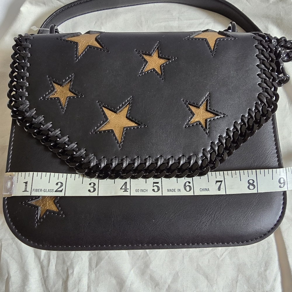 Stella McCartney Black and Gold Star Flap Snap Crossbody Bag - Picture 11 of 13